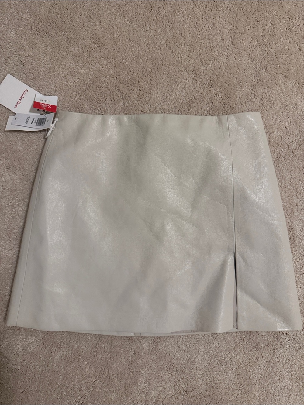 Aritzia Women's Cream Faux Leather Mini Skirt